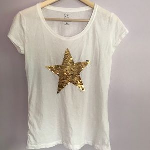 New York & Company White Sequined Star Tee